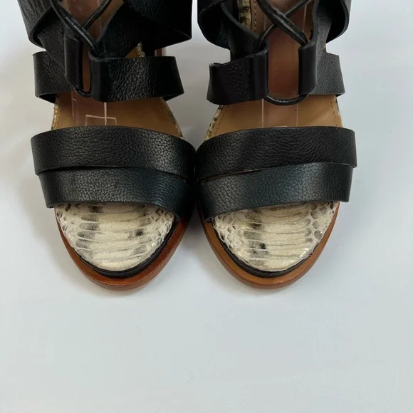 Calvin Klein Penelope Black Leather Strappy Lace-Up Block Heel Sandals 7 - Picture 4 of 14